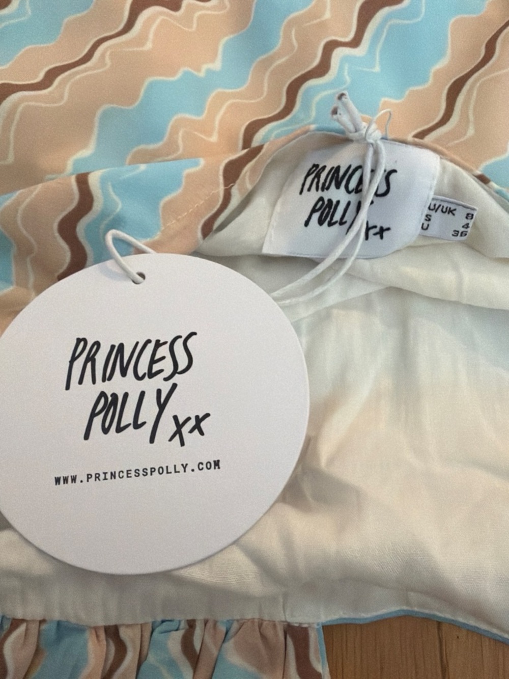 NWT Princess Polly Halter Maxi Dress Blue Brown Wave Print Size 4 - Picture 3 of 6